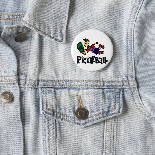 Funny Leaping Pickleball Man Ronde Button 5,7 Cm (In situ)