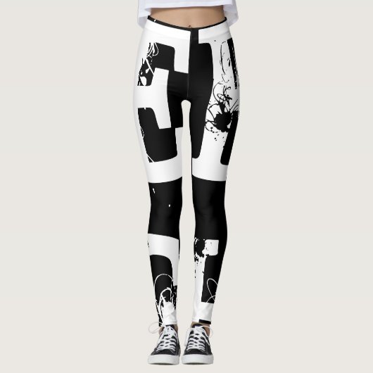 Funny Leggings Alphabet Letter Black White Legging (Voorkant)