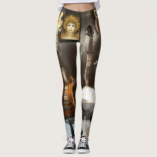 Funny Leggings met Wrapped Guitar en Fairy Afbeeld (Voorkant)