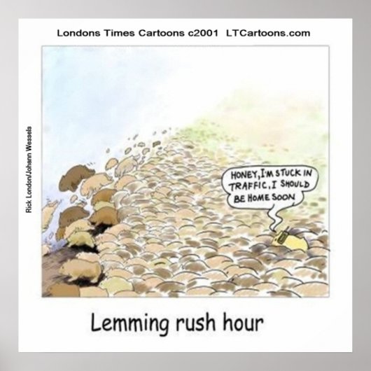Funny Lemmings Rush Hour Poster (Voorkant)