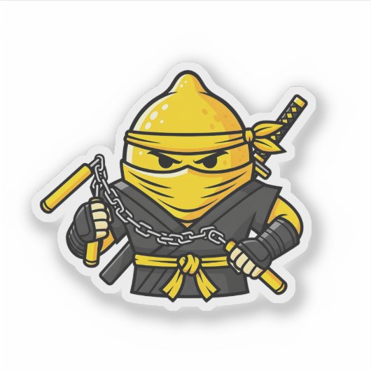 Funny Lemon Shinobi Ninja Nunchucks Illustration Sticker (Voorkant)