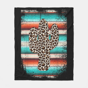 Funny Leopard Cactus Serape Cactus print Turquoise Fleece Deken