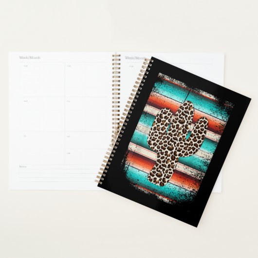 Funny Leopard Cactus Serape Cactus print Turquoise Planner (Display)
