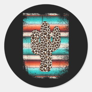 Funny Leopard Cactus Serape Cactus print Turquoise Ronde Sticker