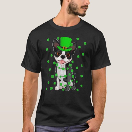 Funny Leprechaun Hat Boston Terrier Dog St Patrick T-shirt (Voorkant)