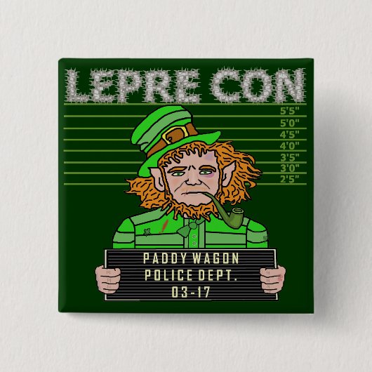 Funny Leprechaun Leprecon Mugshot Vierkante Button 5,1 Cm (Voorkant)