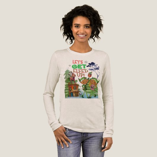 Funny Let's Get Elfed Up Christmas Party Tri-Blend Shirt (Voorkant)