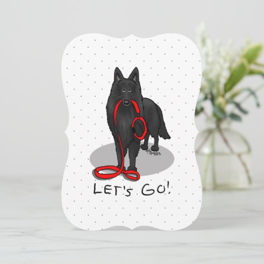 Funny Let's Go! Walk Belgian Sheepdog (black 1) Feestdagenkaart (Staand voorkant)