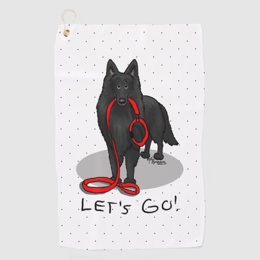 Funny Let's Go! Walk Belgian Sheepdog (black 1) Golfhanddoek (Voorkant)