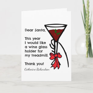 Funny Letter to Santa Treadmill Wine Glass Holder Feestdagen Kaart