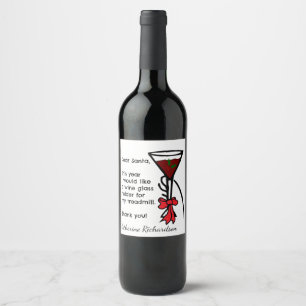 Funny Letter to Santa Treadmill Wine Glass Holder Wijn Etiket