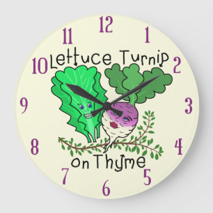 Funny Lettuce Turnip op Thyme Pun School Classroom Grote Klok