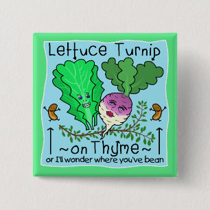 Funny Lettuce Turnip Thyme Vegetable Pun Cartoon Vierkante Button 5,1 Cm