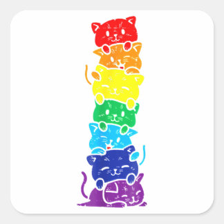 Funny LGBT Cat Stack Rainbow Gay Pride Gift for Ca Vierkante Sticker