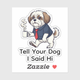 Funny Lhasa Apso Dog Business Suit Coffee  Sticker