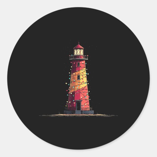 Funny Lighthouse Christmas Graphics Lights Lover Ronde Sticker (Voorkant)