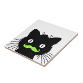 FUNNY LIME GREEN MUSTACHE BLACK CAT TEGELTJE (Zijkant)