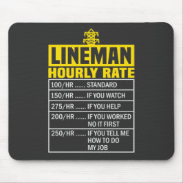 Funny Lineman Hourly Rate Black Mousepad Muismat