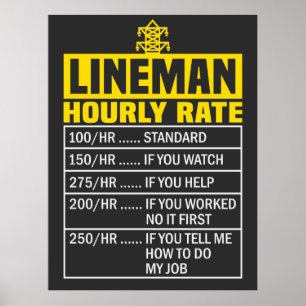 Funny Lineman Hourly Rate Poster