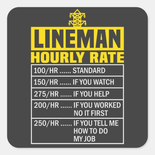 Funny Lineman Hourly Rate Sticker (Voorkant)