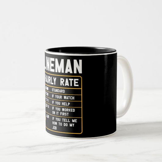 Funny Lineman Hourly Rate Two-Tone Coffee Mok (Voorkant rechts)