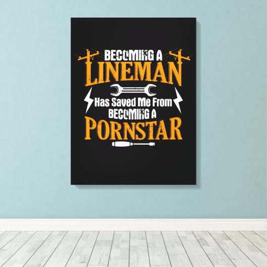 Funny Lineman Vader Mannen Electric Cable Lineman Canvas Afdruk (Insitu (Houten vloer))