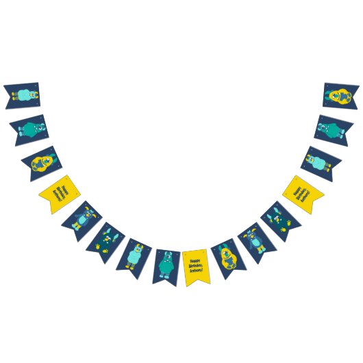 Funny Little Cartoon Monsters Jongens Verjaardag Vlaggetjes (Alle)