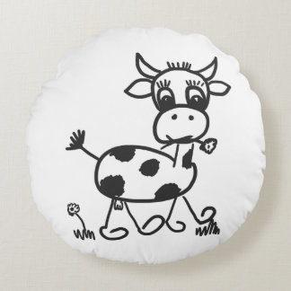Funny Little Cow – Dekokissen rund, schwarz Rond Kussen