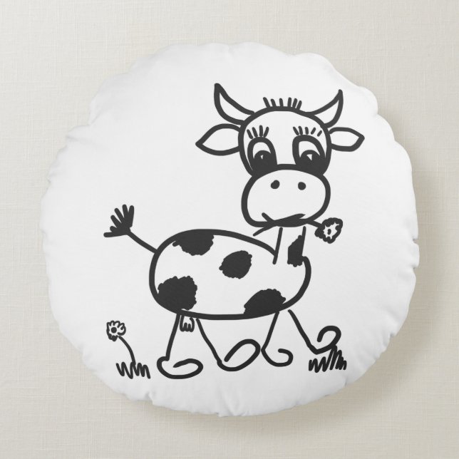 Funny Little Cow – Dekokissen rund, schwarz Rond Kussen (Voorkant)