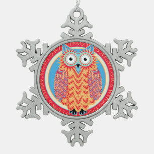 Funny Little Owl Cute en Colorful Kerstmis Tin Sneeuwvlok Ornament