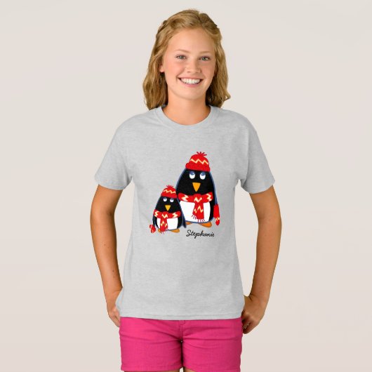 Funny Little Penguins Custom kerstt-Shirts T-shirt (Voorkant volledig)
