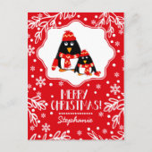 Funny Little Penguins Custom Name Kerstmis Feestdagenkaart (Voorkant)