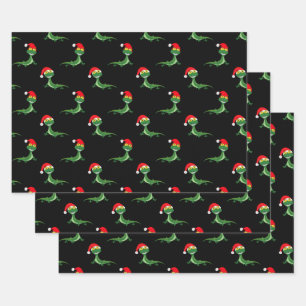 Funny Lizard Big Smile Face Merry Kerstmis Inpakpapier Vel