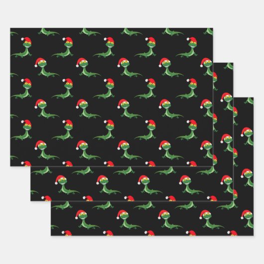 Funny Lizard Big Smile Face Merry Kerstmis Inpakpapier Vel (Set)