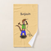 Funny lizard zingt met cartoon van de microfoon bad handdoek (Handdoek)