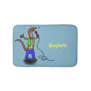 Funny lizard zingt met cartoon van de microfoon badmat