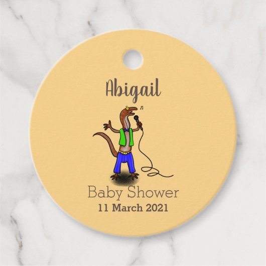 Funny lizard zingt met cartoon van de microfoon bedankjes labels (Voorkant)