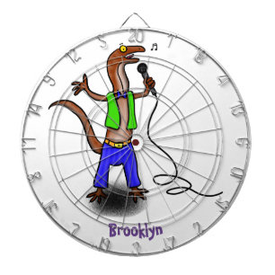 Funny lizard zingt met cartoon van de microfoon dartbord