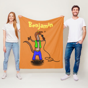 Funny lizard zingt met cartoon van de microfoon fleece deken