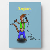Funny lizard zingt met cartoon van de microfoon fotoplaat (voorkant)