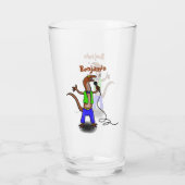 Funny lizard zingt met cartoon van de microfoon glas (Achterkant)
