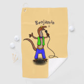 Funny lizard zingt met cartoon van de microfoon golfhanddoek (Insitu)