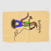 Funny lizard zingt met cartoon van de microfoon golfhanddoek (Horizontaal)