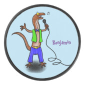 Funny lizard zingt met cartoon van de microfoon hockey puck (Voorkant)