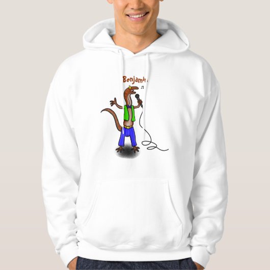 Funny lizard zingt met cartoon van de microfoon hoodie (Voorkant)