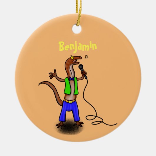 Funny lizard zingt met cartoon van de microfoon keramisch ornament (Voorkant)