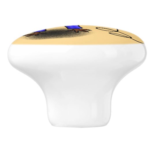 Funny lizard zingt met cartoon van de microfoon keramische knop (Zijkant)