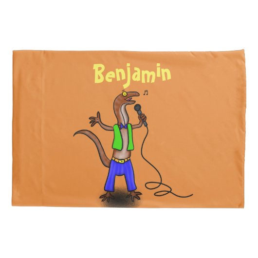 Funny lizard zingt met cartoon van de microfoon kussensloop (Achterkant)