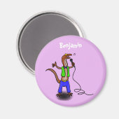Funny lizard zingt met cartoon van de microfoon magneet (Voorkant / Achterkant)