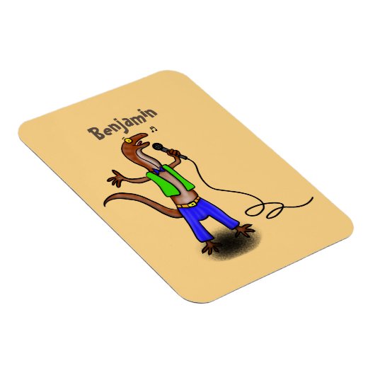 Funny lizard zingt met cartoon van de microfoon magneet (Rechterzijde)